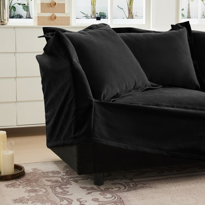 Living Room Sofa Slipcovered Sofa 3 Seater Sofa With 3 Ottomans, Oversized 3-Seat Sleeper Sofa Bed Home Theater Sofa, Chenille, Black