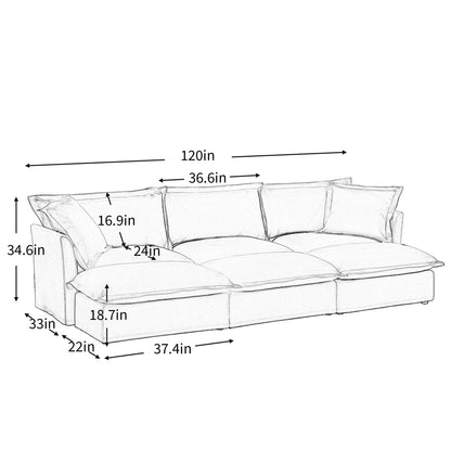 Living Room Sofa Slipcovered Sofa 3 Seater Sofa With 3 Ottomans, Oversized 3-Seat Sleeper Sofa Bed Home Theater Sofa, Chenille, Black