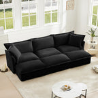 Living Room Sofa Slipcovered Sofa 3 Seater Sofa With 3 Ottomans, Oversized 3-Seat Sleeper Sofa Bed Home Theater Sofa, Chenille, Black