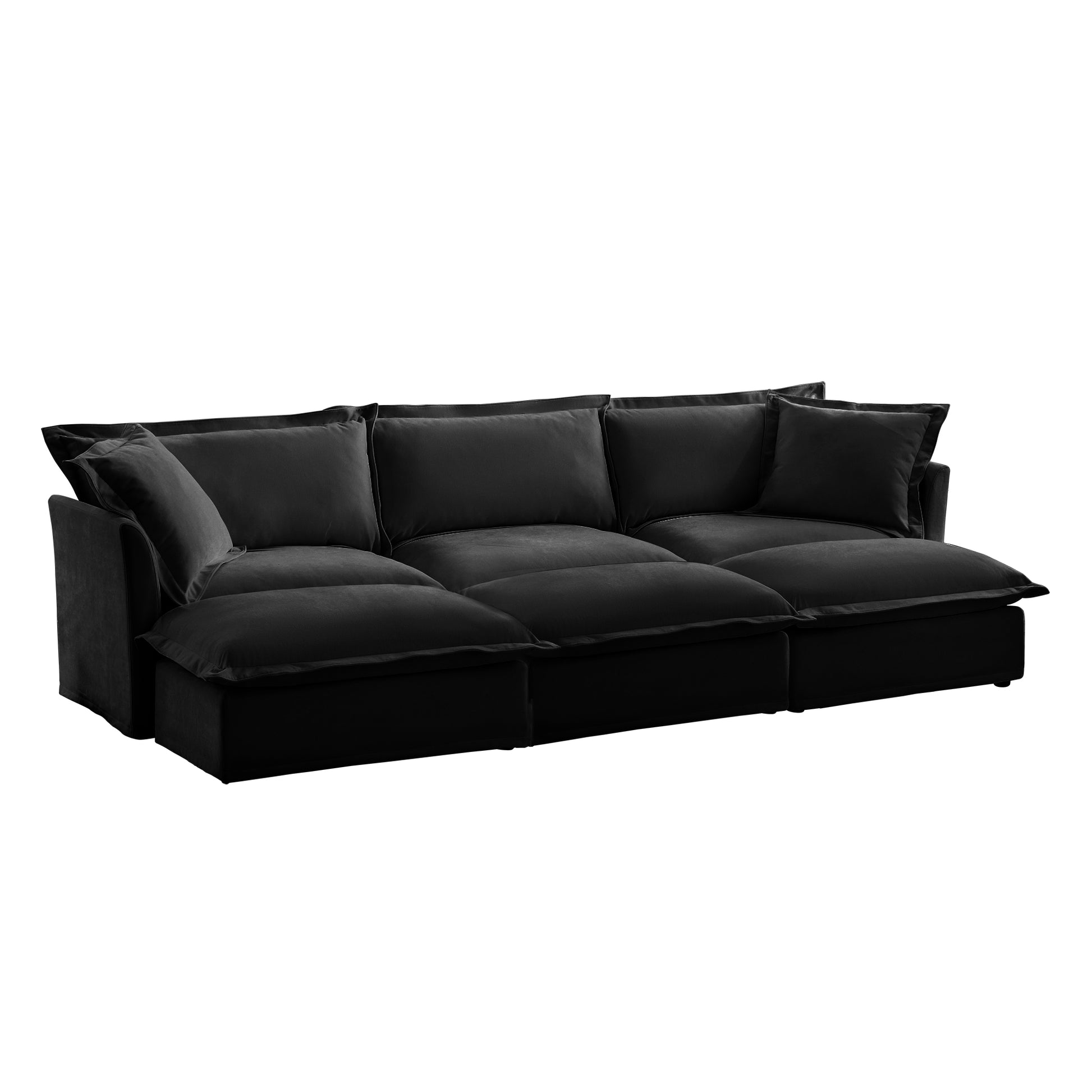 Living Room Sofa Slipcovered Sofa 3 Seater Sofa With 3 Ottomans, Oversized 3-Seat Sleeper Sofa Bed Home Theater Sofa, Chenille, Black