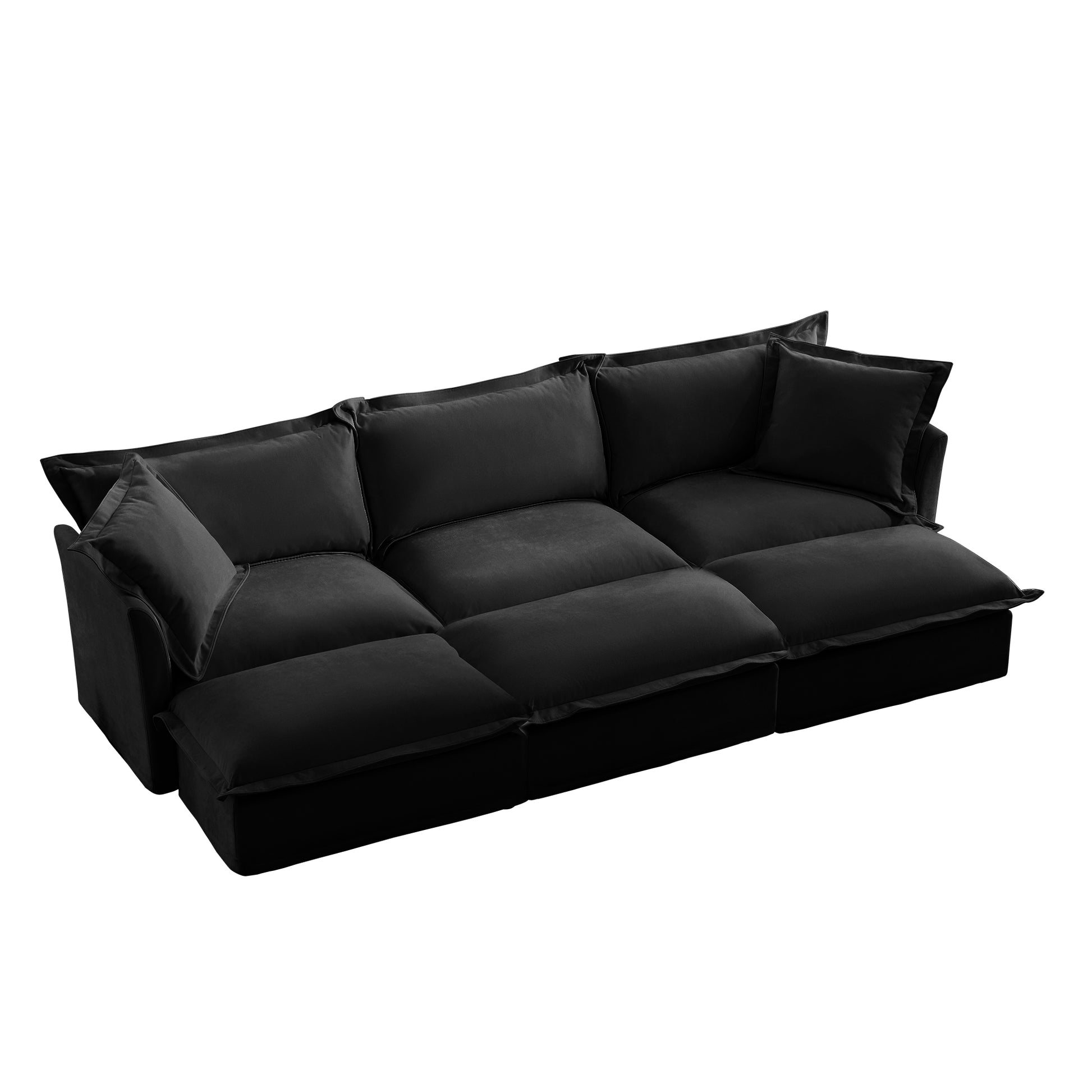 Living Room Sofa Slipcovered Sofa 3 Seater Sofa With 3 Ottomans, Oversized 3-Seat Sleeper Sofa Bed Home Theater Sofa, Chenille, Black