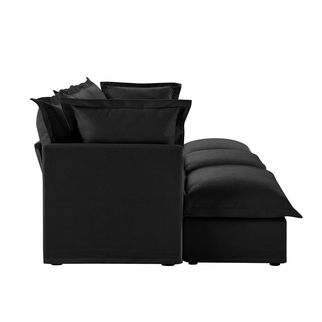 Living Room Sofa Slipcovered Sofa 3 Seater Sofa With 3 Ottomans, Oversized 3-Seat Sleeper Sofa Bed Home Theater Sofa, Chenille, Black