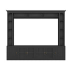 4-Piece Modern Entertainment Center Wall Unit with Bookshelves, All-in-1 Large TV Stand with Tempered Glass Door for TVs Up to 80', 92inch Media Console with Adjustable Shelves for Living Room, Black