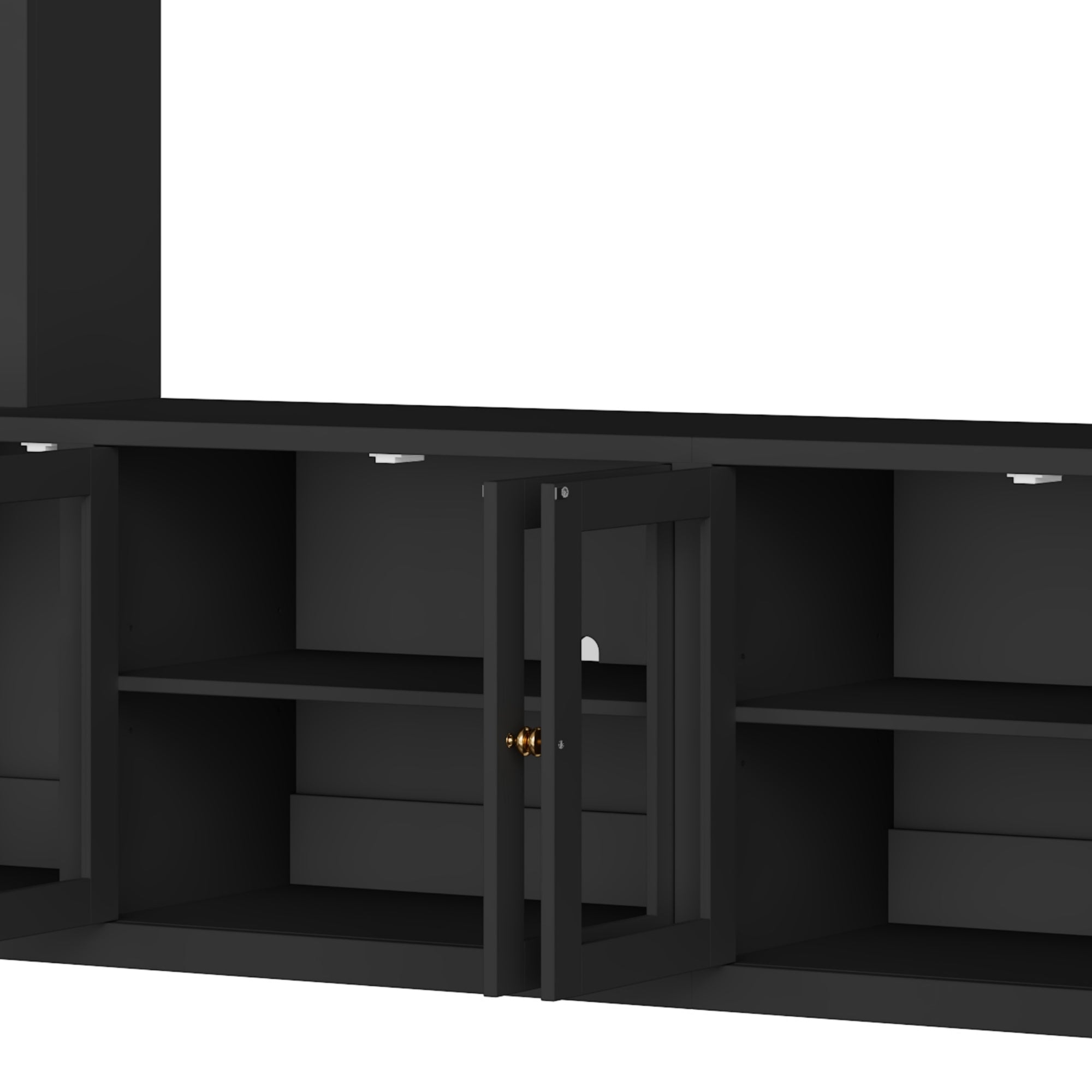 4-Piece Modern Entertainment Center Wall Unit with Bookshelves, All-in-1 Large TV Stand with Tempered Glass Door for TVs Up to 80', 92inch Media Console with Adjustable Shelves for Living Room, Black