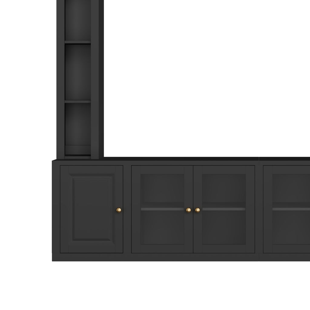 4-Piece Modern Entertainment Center Wall Unit with Bookshelves, All-in-1 Large TV Stand with Tempered Glass Door for TVs Up to 80', 92inch Media Console with Adjustable Shelves for Living Room, Black