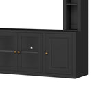 4-Piece Modern Entertainment Center Wall Unit with Bookshelves, All-in-1 Large TV Stand with Tempered Glass Door for TVs Up to 80', 92inch Media Console with Adjustable Shelves for Living Room, Black