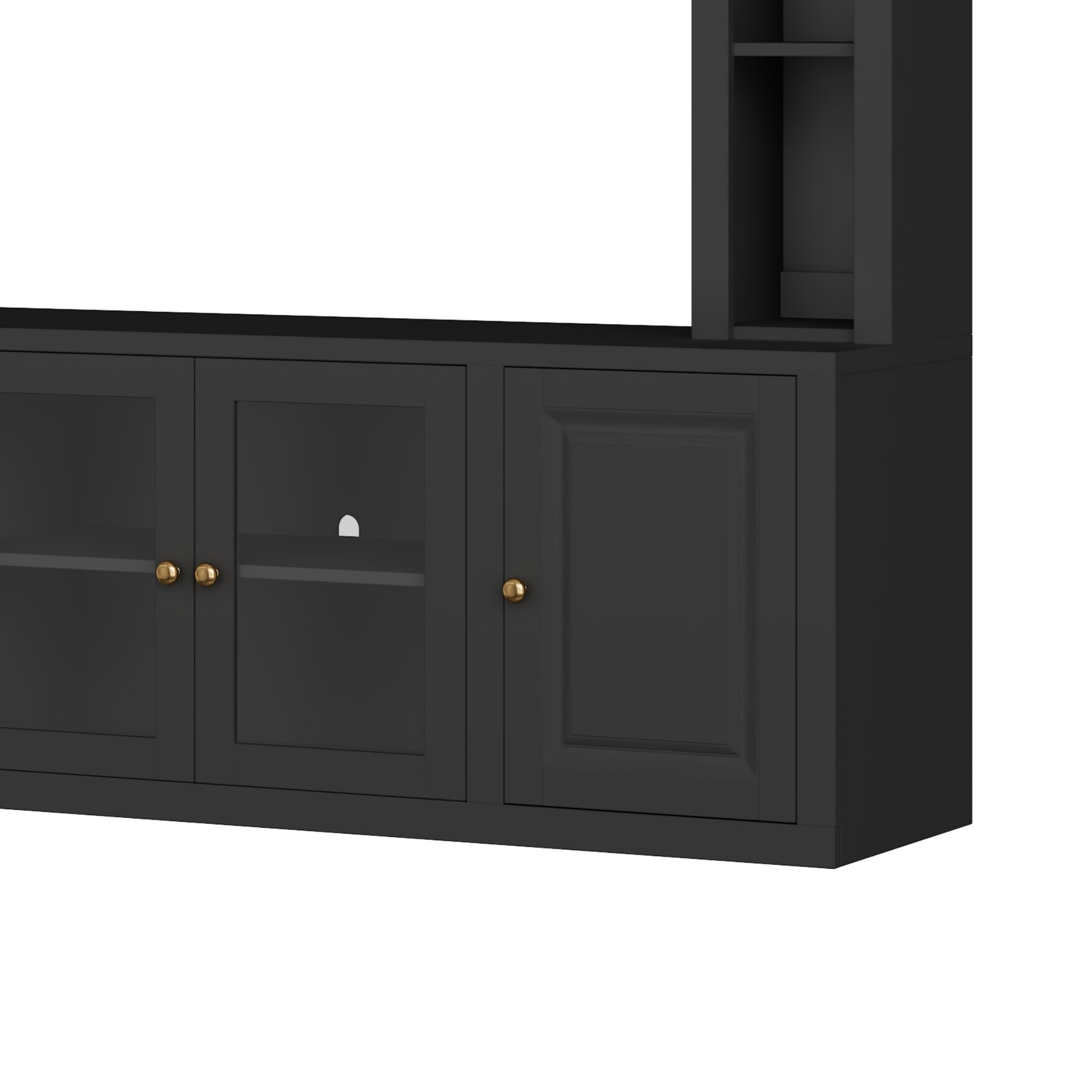 4-Piece Modern Entertainment Center Wall Unit with Bookshelves, All-in-1 Large TV Stand with Tempered Glass Door for TVs Up to 80', 92inch Media Console with Adjustable Shelves for Living Room, Black