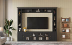 4-Piece Modern Entertainment Center Wall Unit with Bookshelves, All-in-1 Large TV Stand with Tempered Glass Door for TVs Up to 80', 92inch Media Console with Adjustable Shelves for Living Room, Black