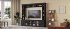 4-Piece Modern Entertainment Center Wall Unit with Bookshelves, All-in-1 Large TV Stand with Tempered Glass Door for TVs Up to 80', 92inch Media Console with Adjustable Shelves for Living Room, Black
