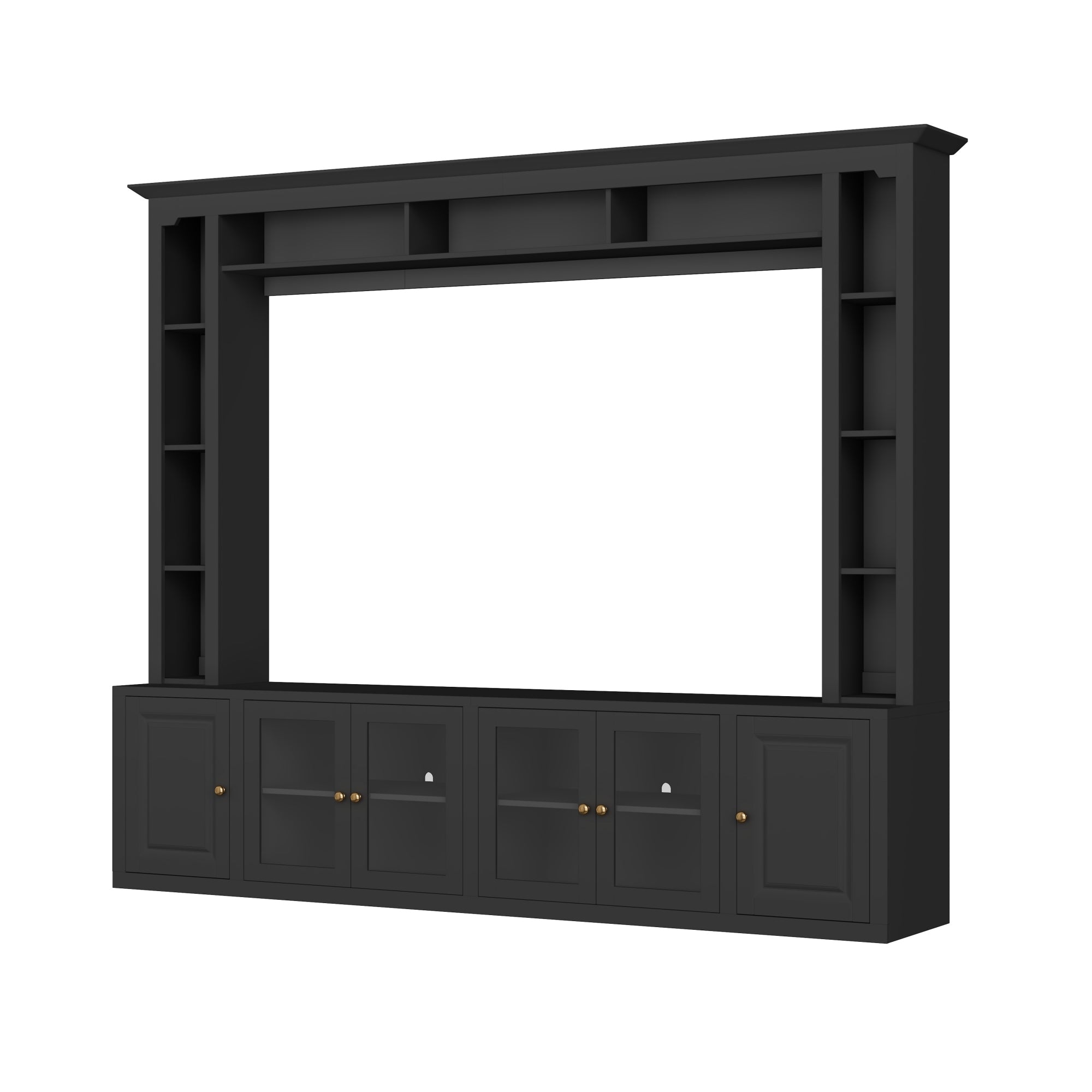 4-Piece Modern Entertainment Center Wall Unit with Bookshelves, All-in-1 Large TV Stand with Tempered Glass Door for TVs Up to 80', 92inch Media Console with Adjustable Shelves for Living Room, Black