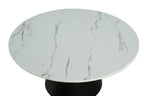 Contemporary Style Round Cocktail Table Faux Marble Top Reeded Drum Base Black Finish Primary Living Room Coffee Table