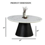 Contemporary Style Round Cocktail Table Faux Marble Top Reeded Drum Base Black Finish Primary Living Room Coffee Table