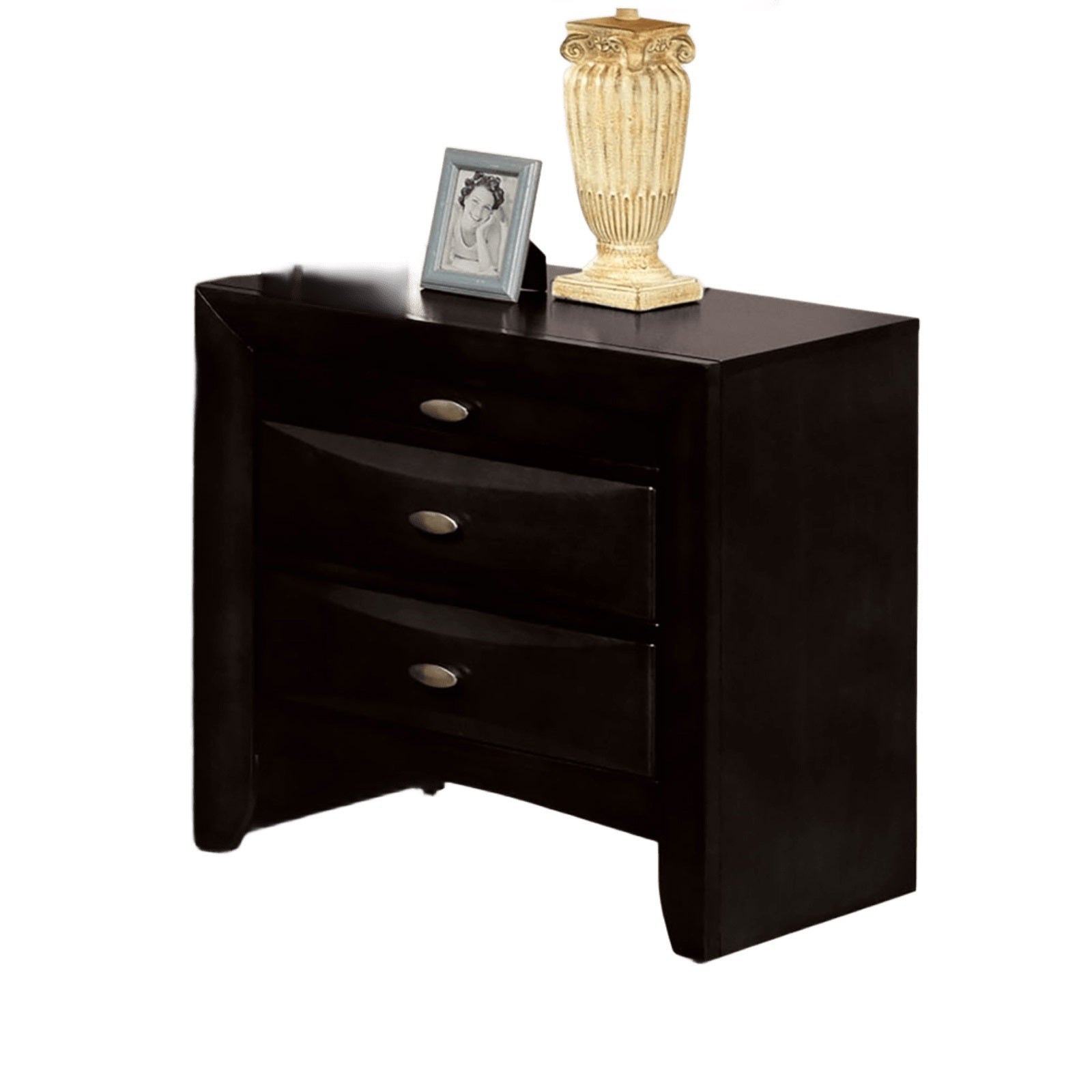 Black Color Simple Contemporary 1pc Nightstand Solid wood Bedside Table Knob Pulls 2-Drawers Bedside Table