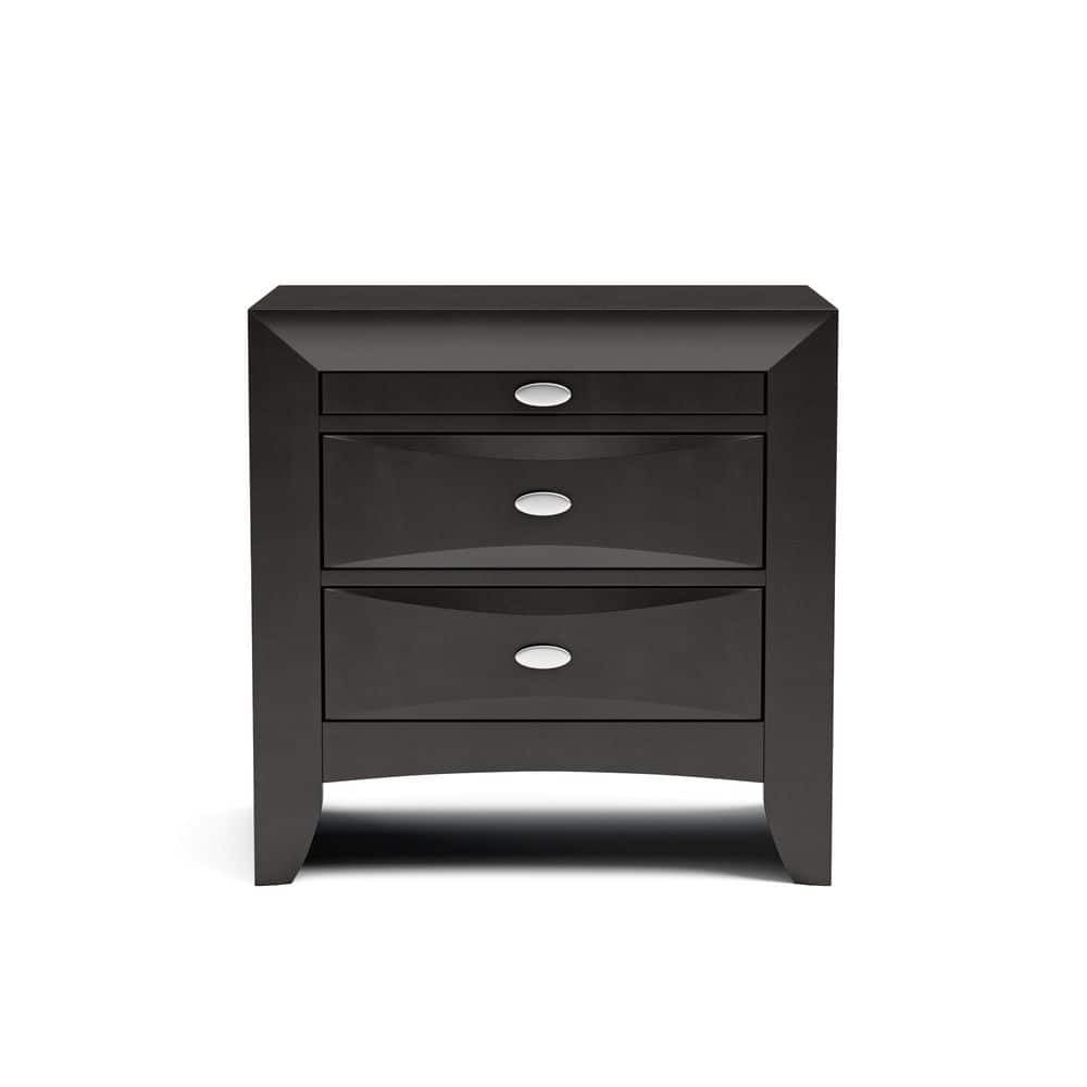 Black Color Simple Contemporary 1pc Nightstand Solid wood Bedside Table Knob Pulls 2-Drawers Bedside Table