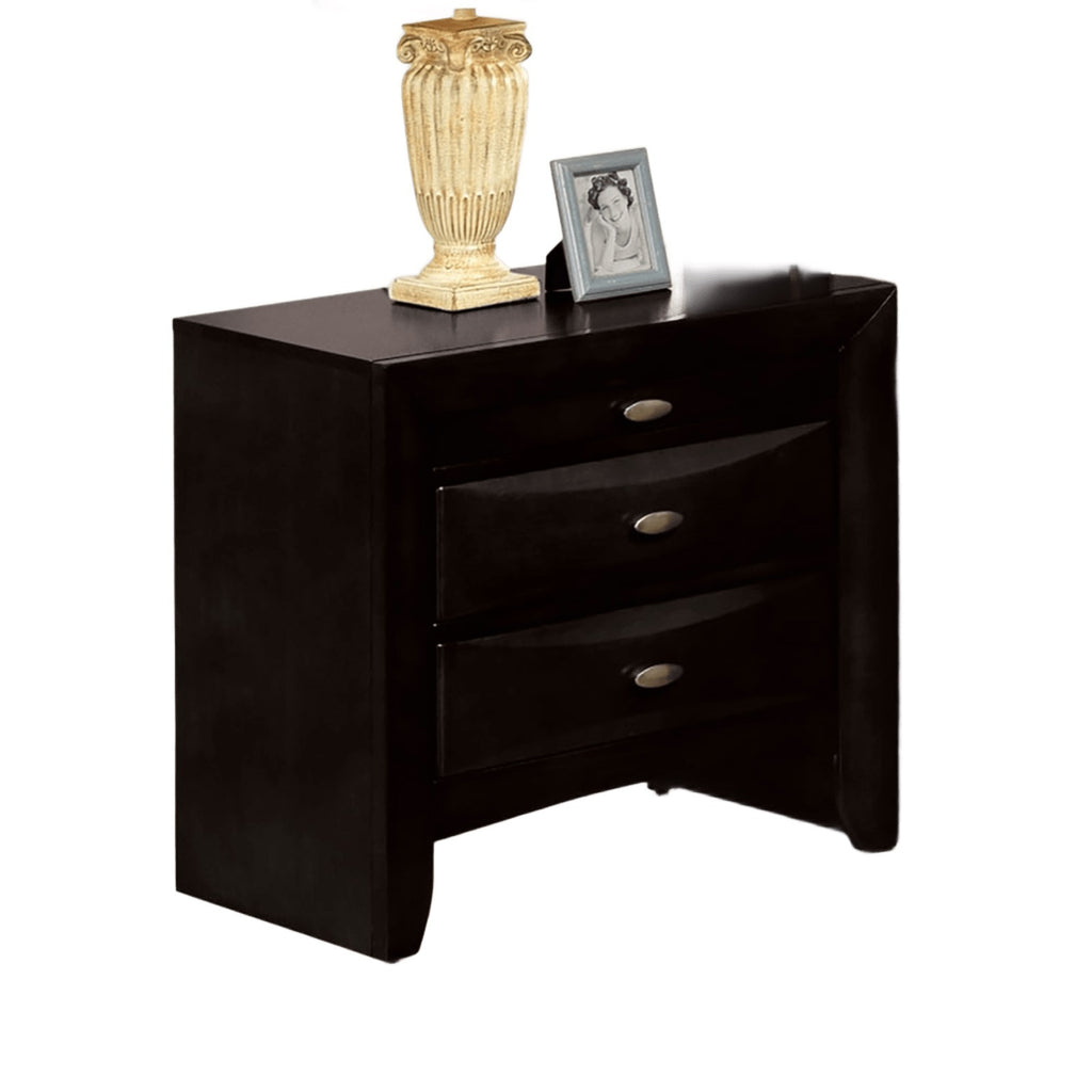 Black Color Simple Contemporary 1pc Nightstand Solid wood Bedside Table Knob Pulls 2-Drawers Bedside Table