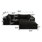 39.8' Cloud Sofa,Corduroy Fabric,Deep Seat Couches,Double-layer design,Removable Cushion,No Assembly, DIY Combination for Living room, Bedroom,Conference room ,Apartment,Black Sofa