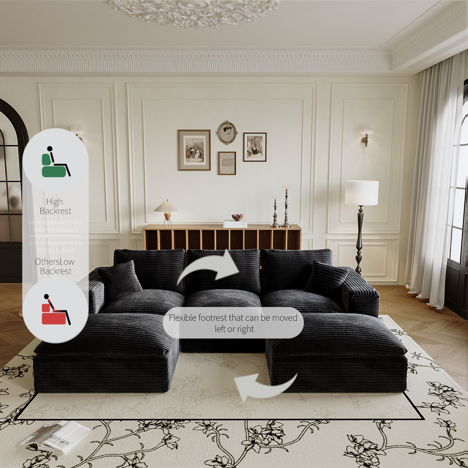 108' Cloud Sectional Couch with L-Shape Chaise, Left-right interchangeable,Modern Modular Sofa with Deep Seat, Upholstered Couches for Living Room Bedroom,No Assembly Required, Soft Plush Corduroy Fab