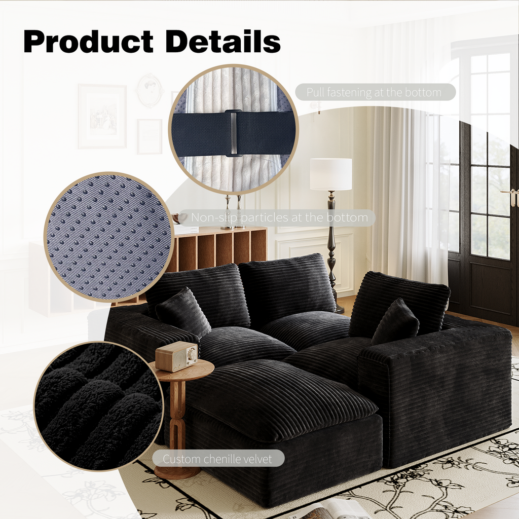 108' Cloud Sectional Couch with L-Shape Chaise, Left-right interchangeable,Modern Modular Sofa with Deep Seat, Upholstered Couches for Living Room Bedroom,No Assembly Required, Soft Plush Corduroy Fab