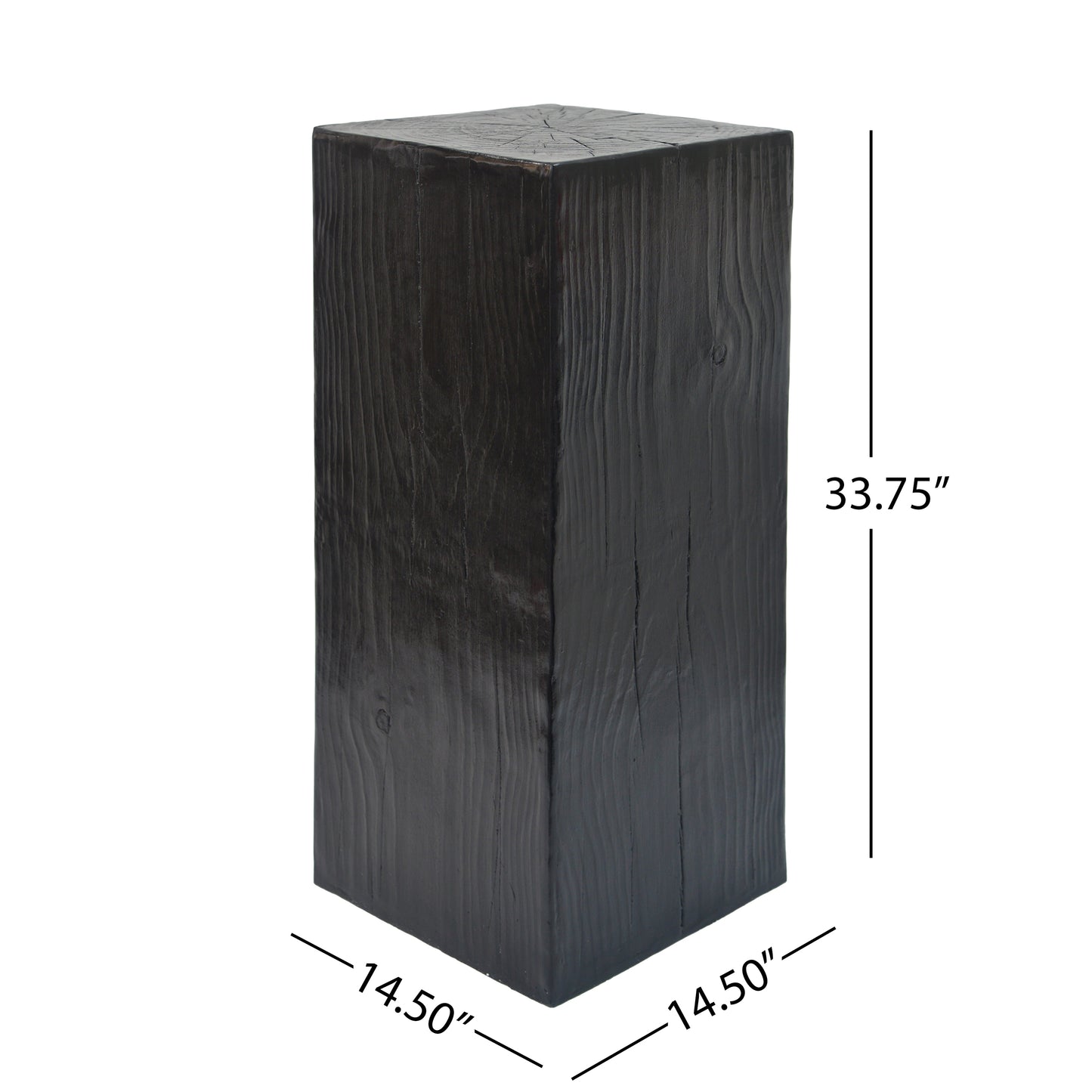 Wood-Look Square-Column MGO End Table, H33.75',Wood-Like Distressed Finish, Mix with Different Heights, Indoor Outdoor Use,Black Color