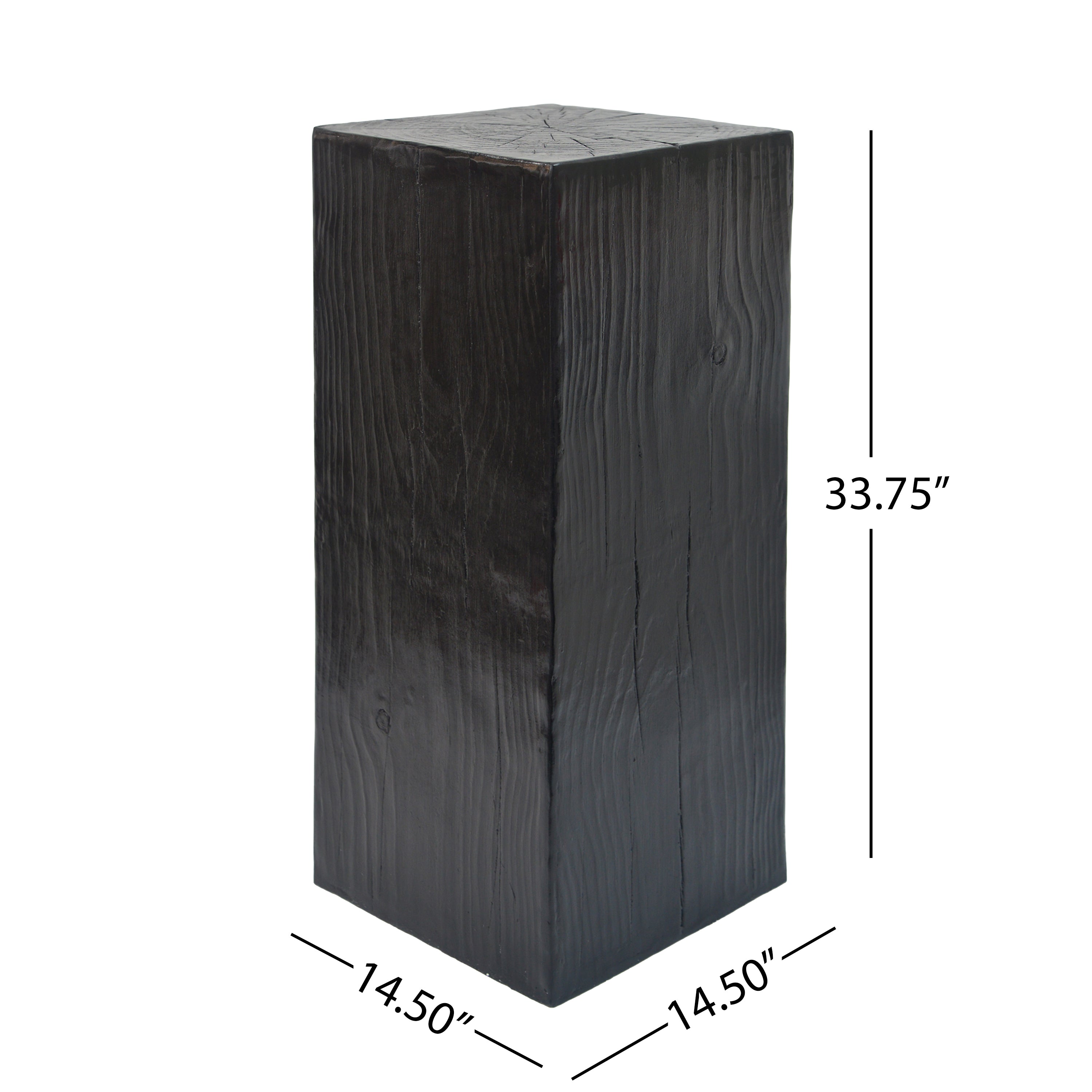 Wood-Look Square-Column MGO End Table, H33.75',Wood-Like Distressed Finish, Mix with Different Heights, Indoor Outdoor Use,Black Color