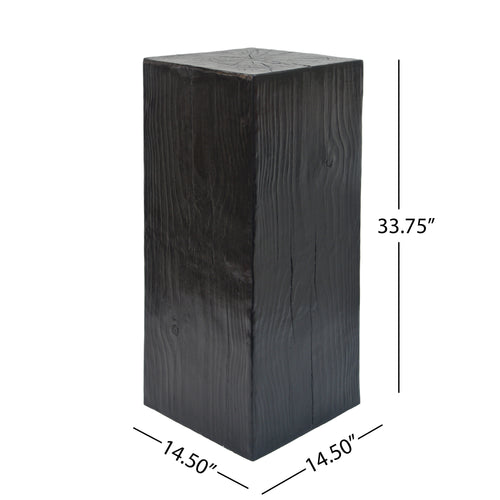 Wood-Look Square-Column MGO End Table, H33.75',Wood-Like Distressed Finish, Mix with Different Heights, Indoor Outdoor Use,Black Color