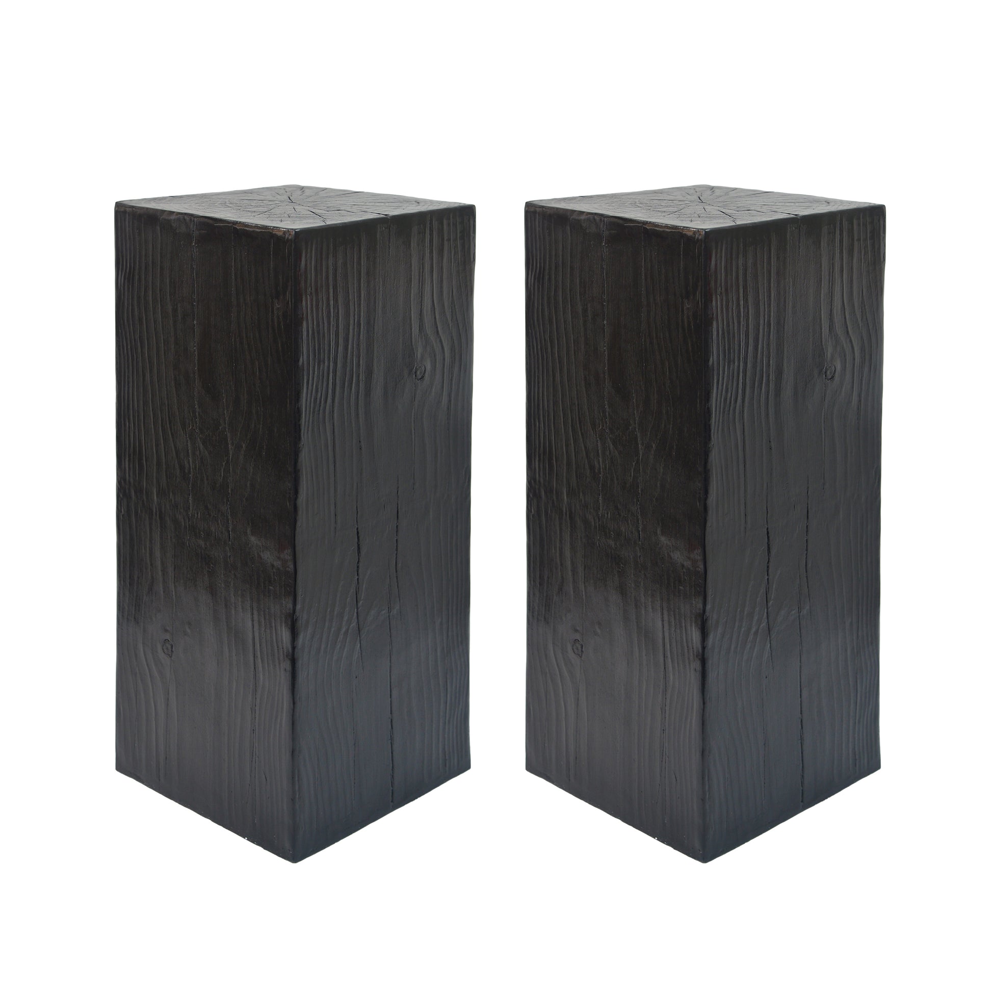 Wood-Look Square-Column MGO End Table, H33.75',Wood-Like Distressed Finish, Mix with Different Heights, Indoor Outdoor Use,Black Color