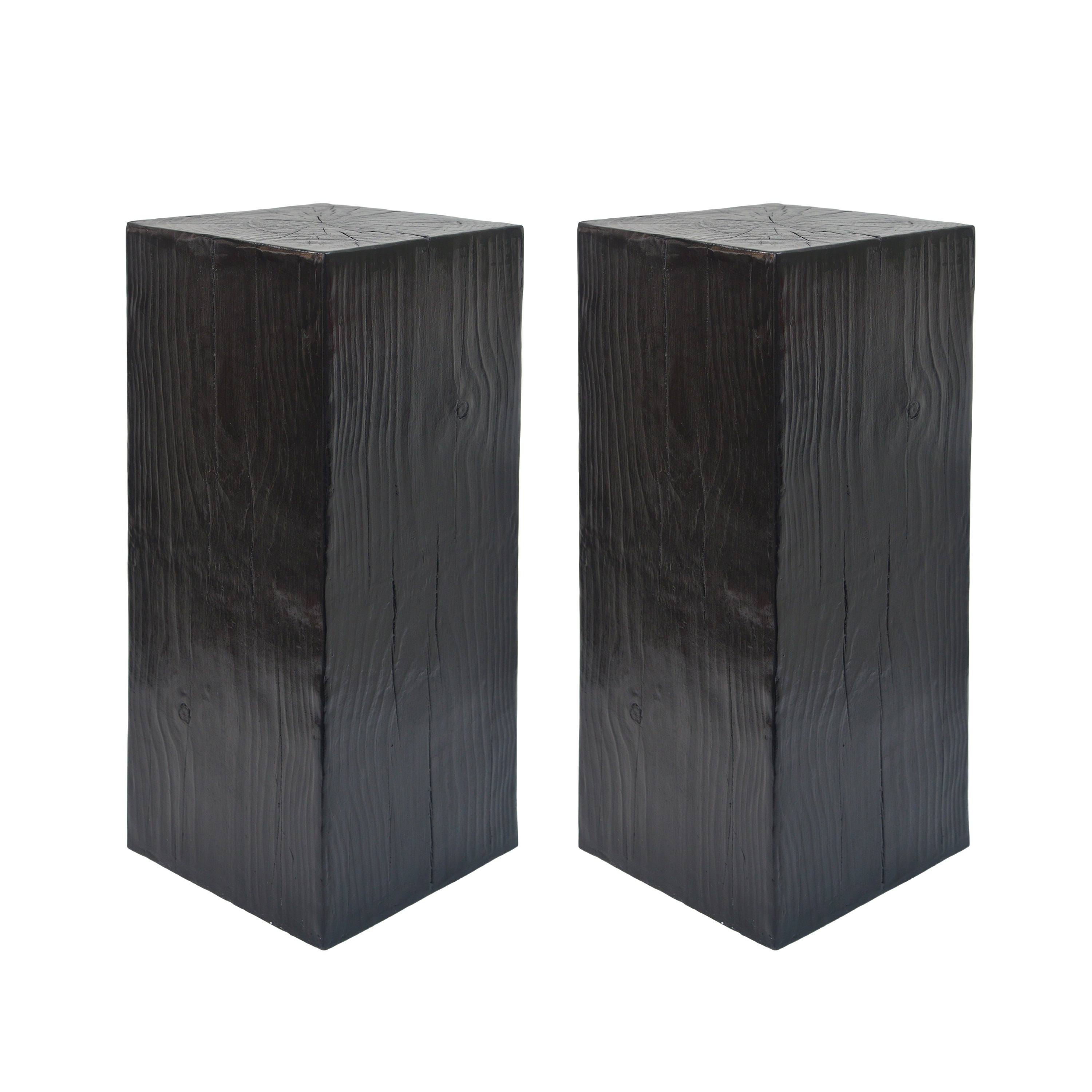 Wood-Look Square-Column MGO End Table, H33.75',Wood-Like Distressed Finish, Mix with Different Heights, Indoor Outdoor Use,Black Color