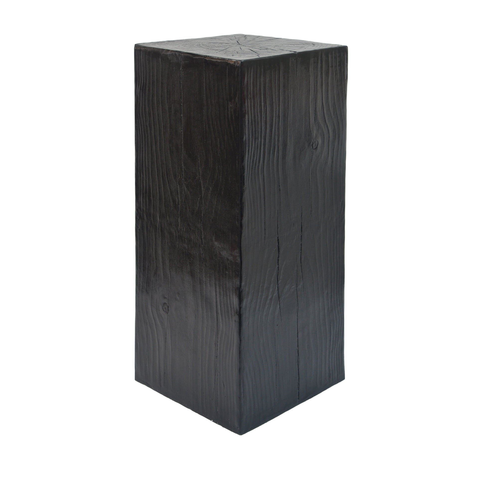 Wood-Look Square-Column MGO End Table, H33.75',Wood-Like Distressed Finish, Mix with Different Heights, Indoor Outdoor Use,Black Color