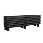 Stylish Thick Wavy Door TV Cabinet with Adjustable Shelves, Cream Style TV Stand with 4 Cabinets for TVs Up to 75', Solid Media Console with Cylindrical Legs and Cable Holes for Living Room, Black