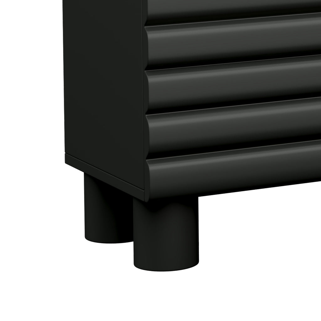 Stylish Thick Wavy Door TV Cabinet with Adjustable Shelves, Cream Style TV Stand with 4 Cabinets for TVs Up to 75', Solid Media Console with Cylindrical Legs and Cable Holes for Living Room, Black