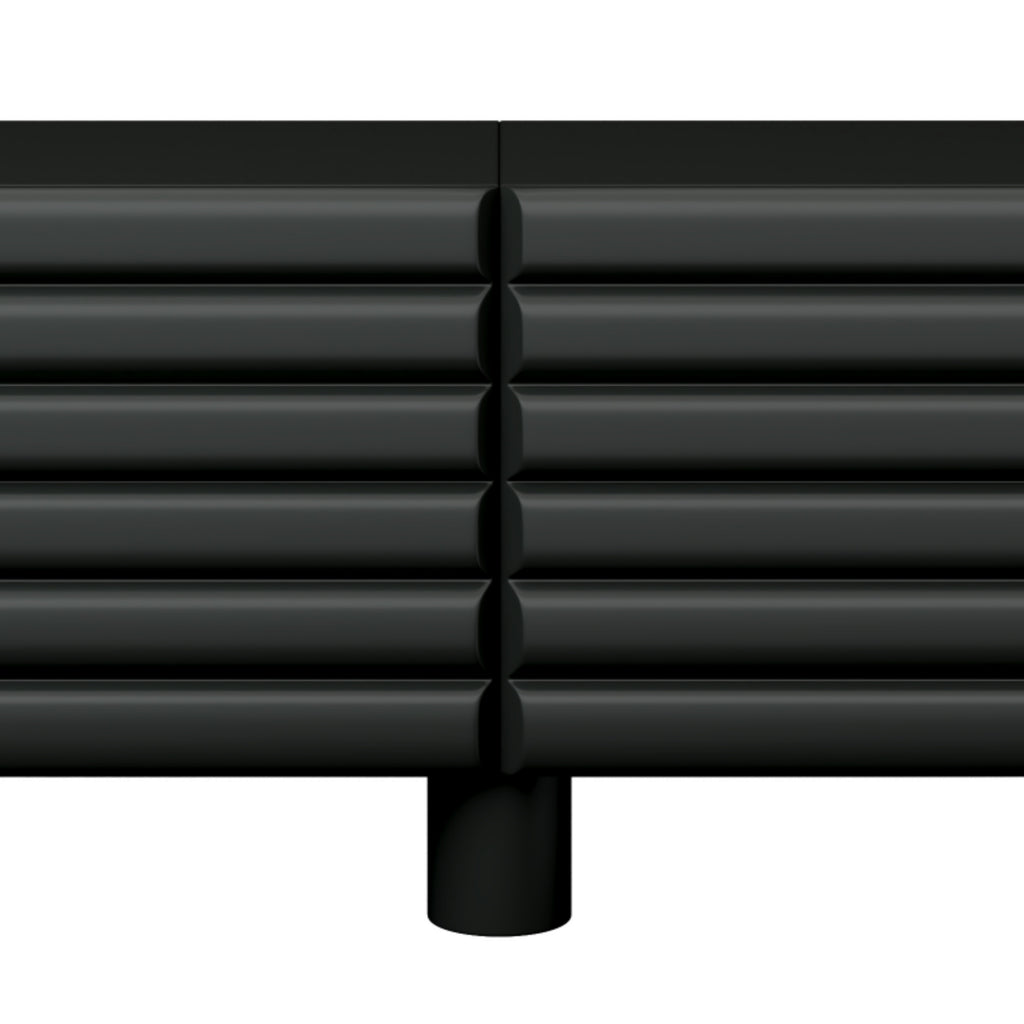 Stylish Thick Wavy Door TV Cabinet with Adjustable Shelves, Cream Style TV Stand with 4 Cabinets for TVs Up to 75', Solid Media Console with Cylindrical Legs and Cable Holes for Living Room, Black