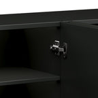 Stylish Thick Wavy Door TV Cabinet with Adjustable Shelves, Cream Style TV Stand with 4 Cabinets for TVs Up to 75', Solid Media Console with Cylindrical Legs and Cable Holes for Living Room, Black