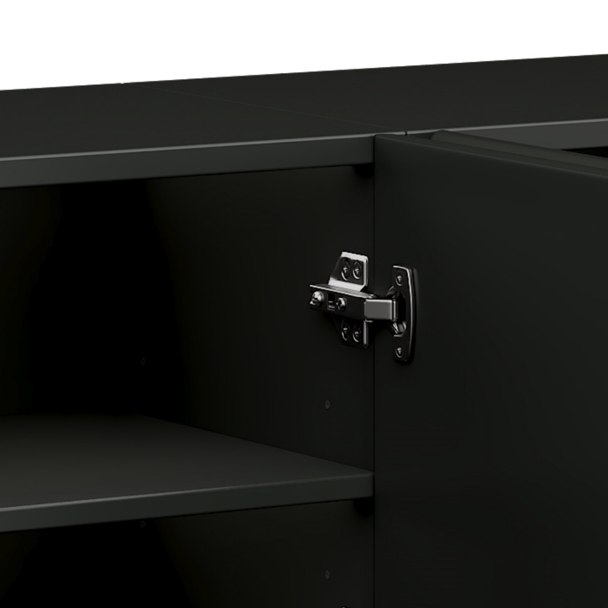 Stylish Thick Wavy Door TV Cabinet with Adjustable Shelves, Cream Style TV Stand with 4 Cabinets for TVs Up to 75', Solid Media Console with Cylindrical Legs and Cable Holes for Living Room, Black