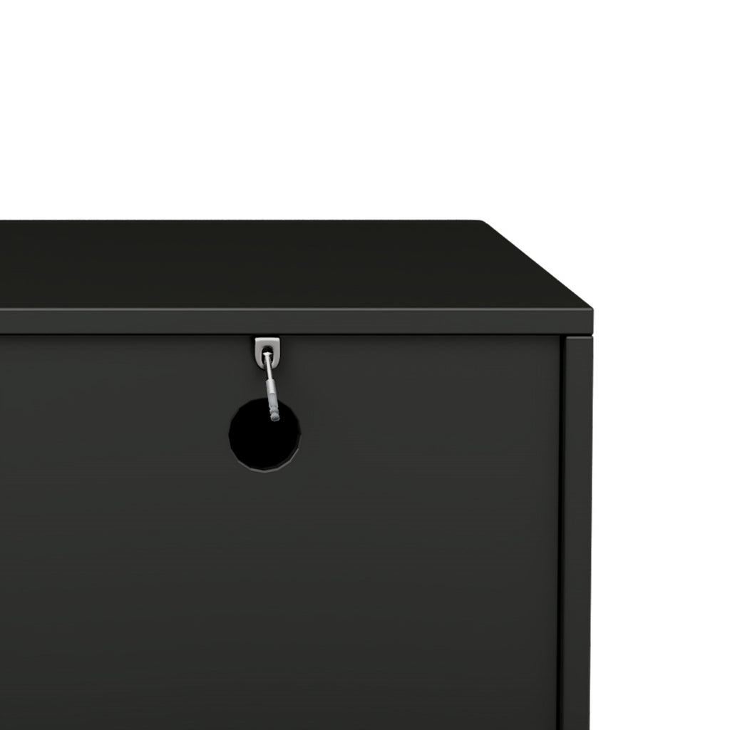 Stylish Thick Wavy Door TV Cabinet with Adjustable Shelves, Cream Style TV Stand with 4 Cabinets for TVs Up to 75', Solid Media Console with Cylindrical Legs and Cable Holes for Living Room, Black