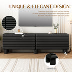 Stylish Thick Wavy Door TV Cabinet with Adjustable Shelves, Cream Style TV Stand with 4 Cabinets for TVs Up to 75', Solid Media Console with Cylindrical Legs and Cable Holes for Living Room, Black