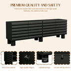 Stylish Thick Wavy Door TV Cabinet with Adjustable Shelves, Cream Style TV Stand with 4 Cabinets for TVs Up to 75', Solid Media Console with Cylindrical Legs and Cable Holes for Living Room, Black