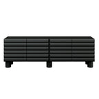 Stylish Thick Wavy Door TV Cabinet with Adjustable Shelves, Cream Style TV Stand with 4 Cabinets for TVs Up to 75', Solid Media Console with Cylindrical Legs and Cable Holes for Living Room, Black