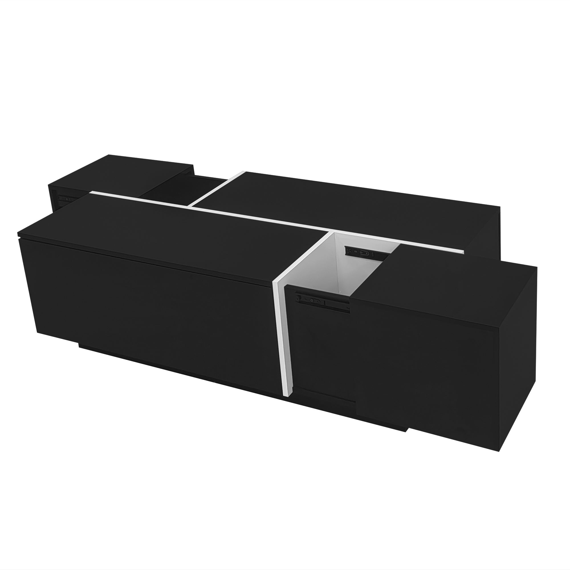 U-Can 47.2''-72.7'' Extendable Coffee Table, Multi-Functional Coffee Table with High-Gloss Finish, Coffee Table with 2 Hidden Storage Space and 2 Drawers for Living Room