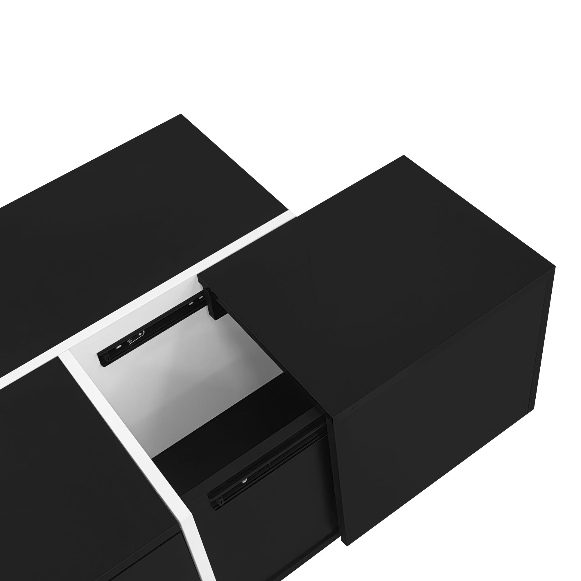 U-Can 47.2''-72.7'' Extendable Coffee Table, Multi-Functional Coffee Table with High-Gloss Finish, Coffee Table with 2 Hidden Storage Space and 2 Drawers for Living Room