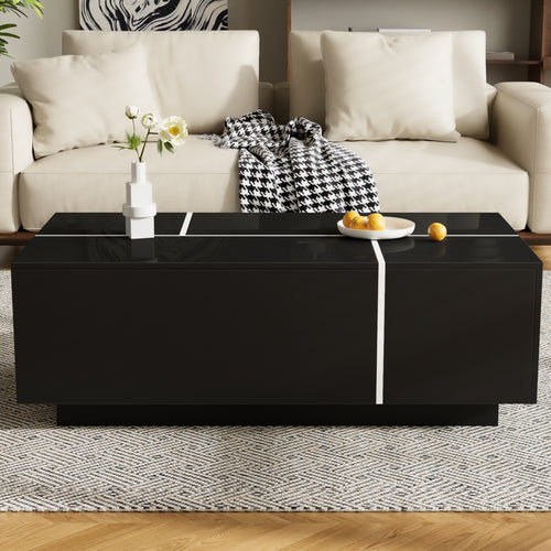U-Can 47.2''-72.7'' Extendable Coffee Table, Multi-Functional Coffee Table with High-Gloss Finish, Coffee Table with 2 Hidden Storage Space and 2 Drawers for Living Room