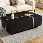 U-Can 47.2''-72.7'' Extendable Coffee Table, Multi-Functional Coffee Table with High-Gloss Finish, Coffee Table with 2 Hidden Storage Space and 2 Drawers for Living Room