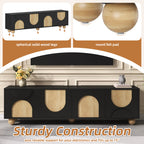 Farmhouse TV Stand with Cable Holes for TVs up to 75', Cream Style Media Console with Rebound Device, Elegant Entertainment Center with 5 Solid Wood Legs for Living Room, Bedroom, Black, 69.6'W