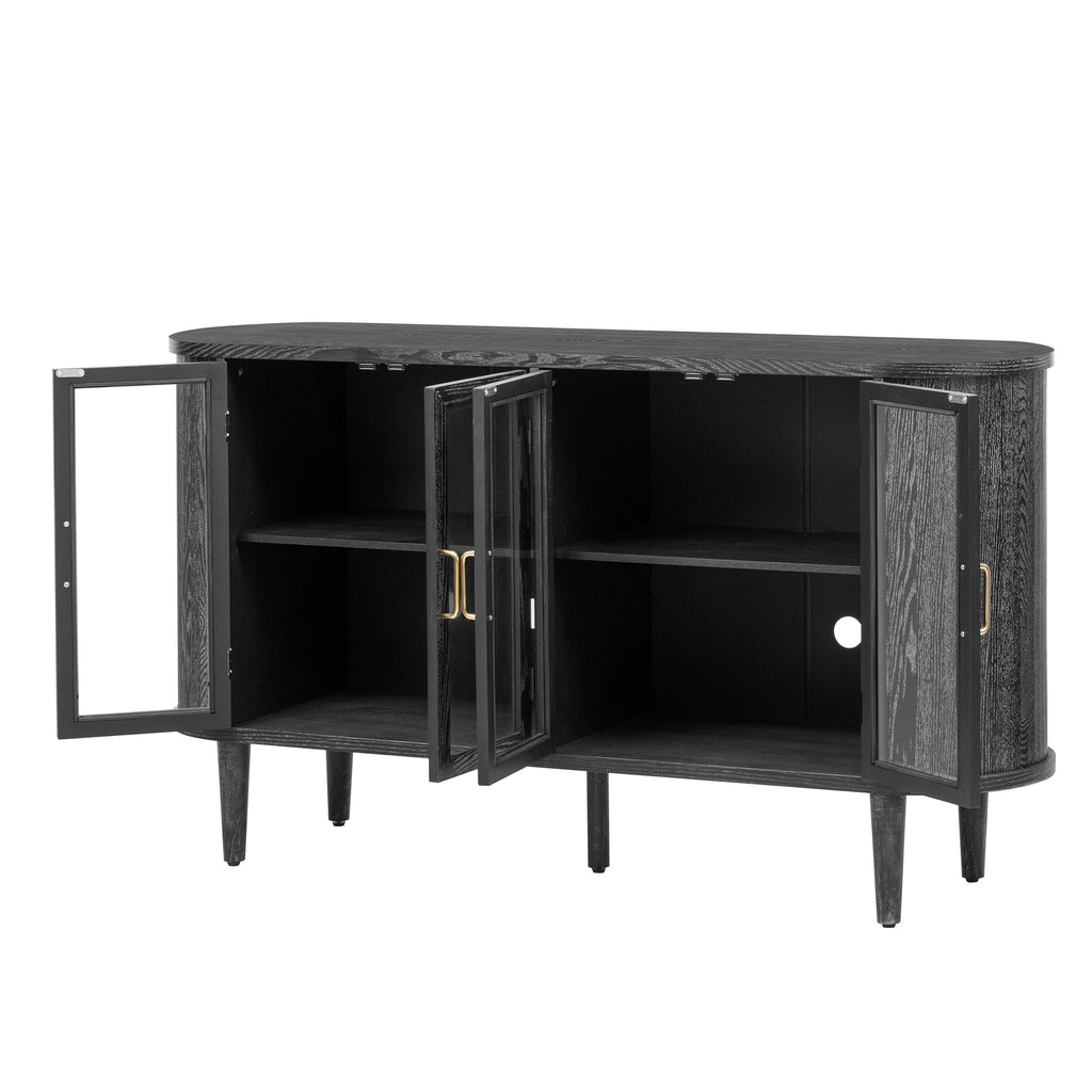 TREXM Farmhouse Sideboard Cabinet with Storage, Wood Buffet Cabinet with Glass Doors and Adjustable Shelves for Kitchen, Dining Room and Living Room (Black)