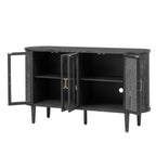 TREXM Farmhouse Sideboard Cabinet with Storage, Wood Buffet Cabinet with Glass Doors and Adjustable Shelves for Kitchen, Dining Room and Living Room (Black)