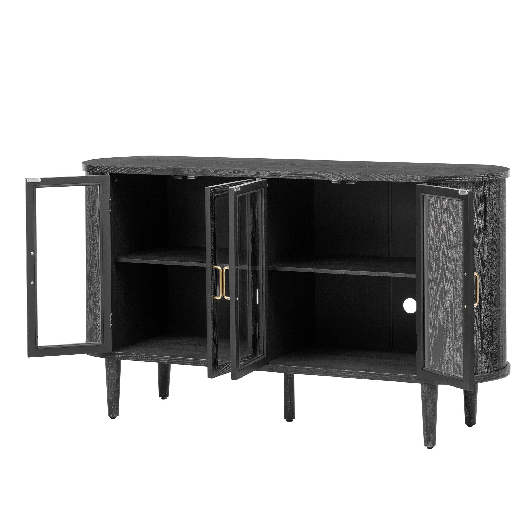 TREXM Farmhouse Sideboard Cabinet with Storage, Wood Buffet Cabinet with Glass Doors and Adjustable Shelves for Kitchen, Dining Room and Living Room (Black)