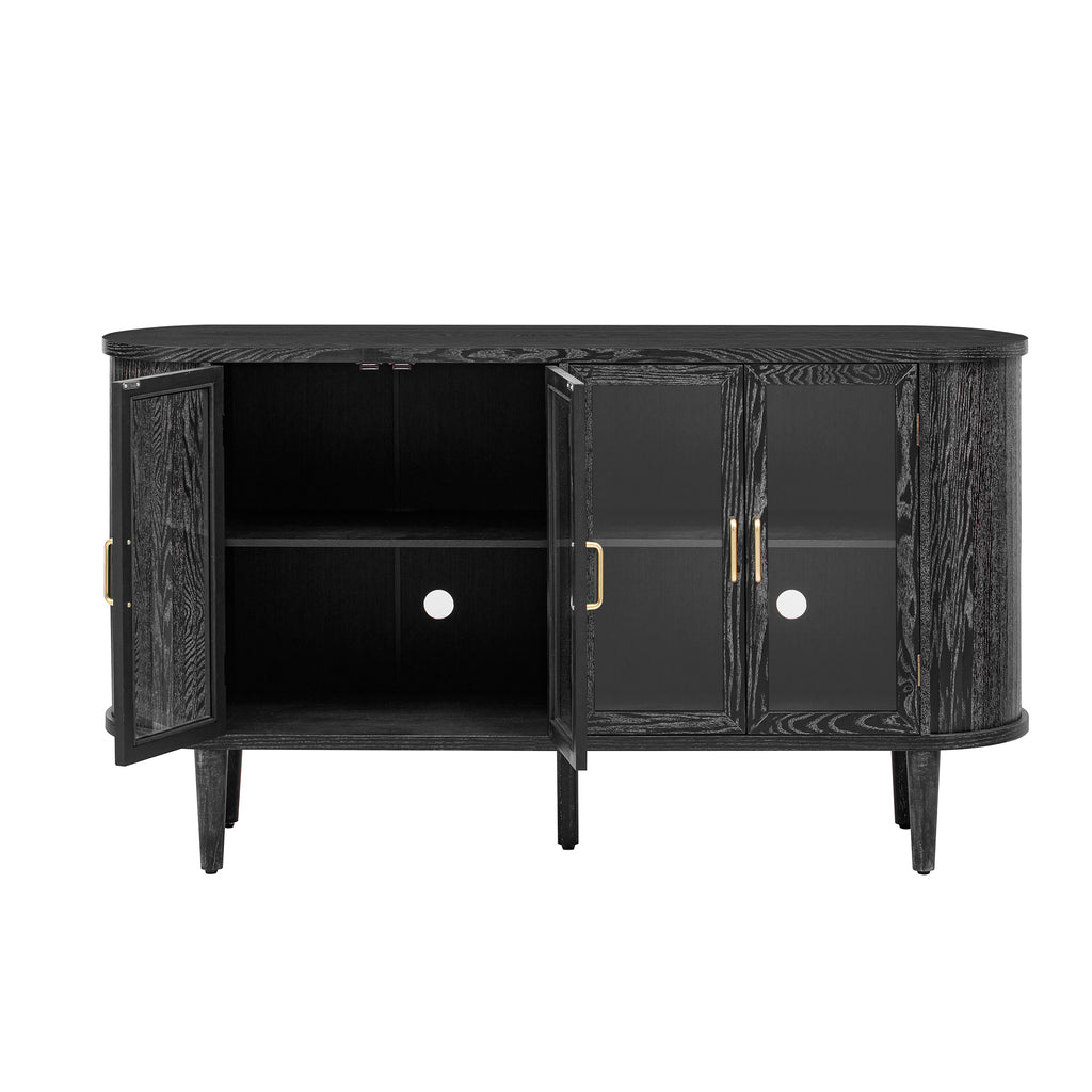 TREXM Farmhouse Sideboard Cabinet with Storage, Wood Buffet Cabinet with Glass Doors and Adjustable Shelves for Kitchen, Dining Room and Living Room (Black)