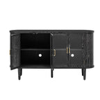 TREXM Farmhouse Sideboard Cabinet with Storage, Wood Buffet Cabinet with Glass Doors and Adjustable Shelves for Kitchen, Dining Room and Living Room (Black)