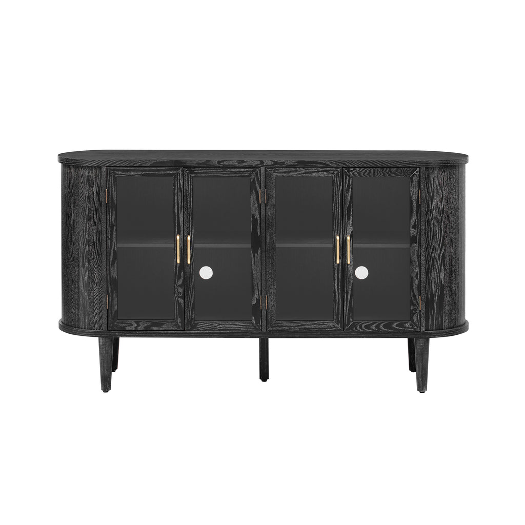 TREXM Farmhouse Sideboard Cabinet with Storage, Wood Buffet Cabinet with Glass Doors and Adjustable Shelves for Kitchen, Dining Room and Living Room (Black)