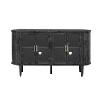 TREXM Farmhouse Sideboard Cabinet with Storage, Wood Buffet Cabinet with Glass Doors and Adjustable Shelves for Kitchen, Dining Room and Living Room (Black)