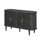 TREXM Farmhouse Sideboard Cabinet with Storage, Wood Buffet Cabinet with Glass Doors and Adjustable Shelves for Kitchen, Dining Room and Living Room (Black)